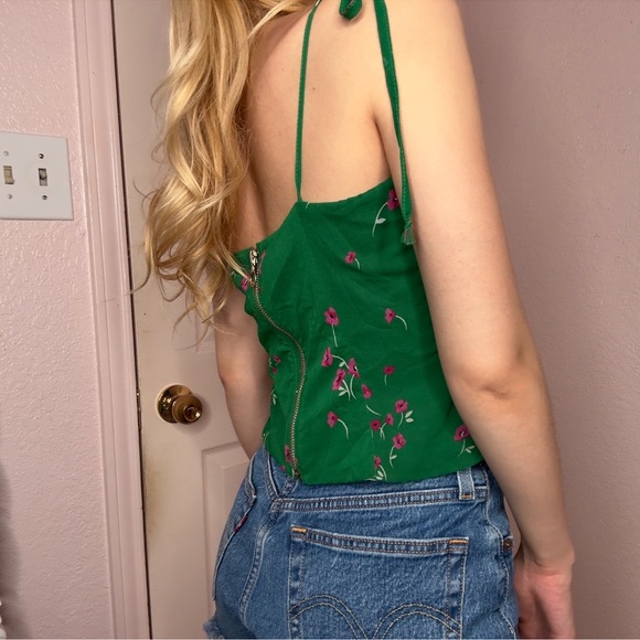 FLYNN SKY Green Floral Blouse Spaghetti Strap Top SZ: XS - Picture 4 of 5